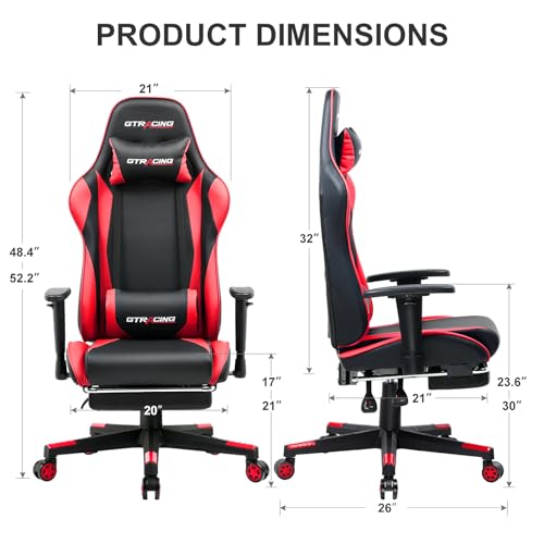 GTRACING Gaming Chair with Footrest, Ergonomic Reclining, Blue C551