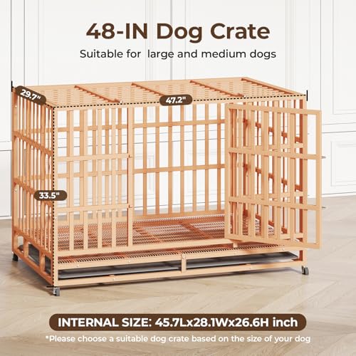 48 Inch Heavy Duty Dog Crate with Wheels and Double Door A25580