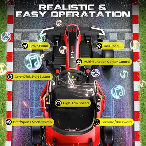 Hikole Electric Drift Kart for Kids, 24V, 3 Speed, Red O7440