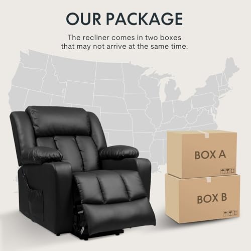 FLEXISPOT XL31 Power Lift Recliner Chair for Elderly, Electric Massage & Heat, PU Leather, Black C786106