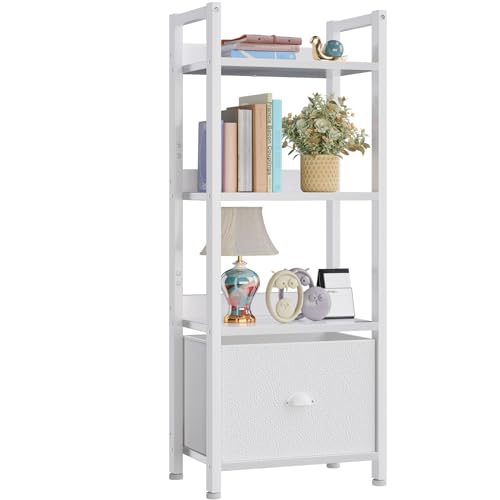 Furologee 5 Tier Bookshelf with Drawer, Industrial Tall Narrow Bookcase, Black T883828