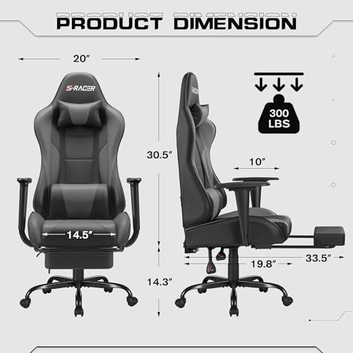 Homall Gaming Chair with Footrest and Massage Lumbar Support, Black T748