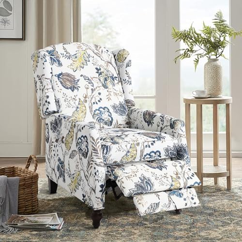 Wingback Recliner Chair with Massage and Heat, Tufted Fabric, Wooden Legs D91574