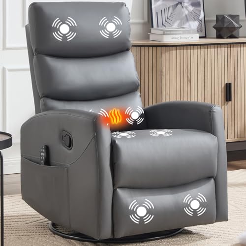 Massage Chair Recliner with Heat, Swivel Rocking, High Back Fabric Black V2333
