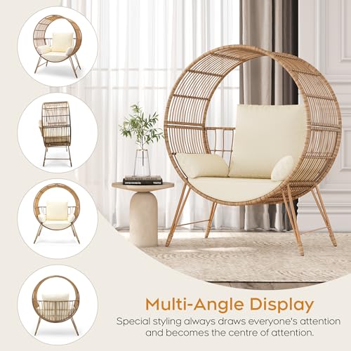 Brafab Outdoor Egg Chair, Oversized Wicker Patio Chair with Cushions D7364