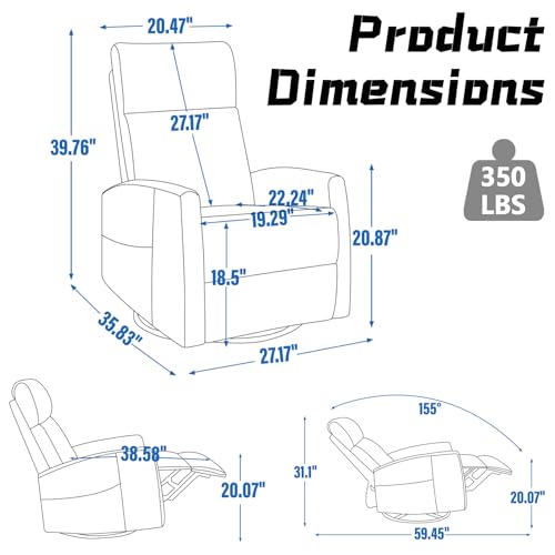 Massage Chair Recliner with Heat, Swivel Rocking, High Back Fabric Black V2333