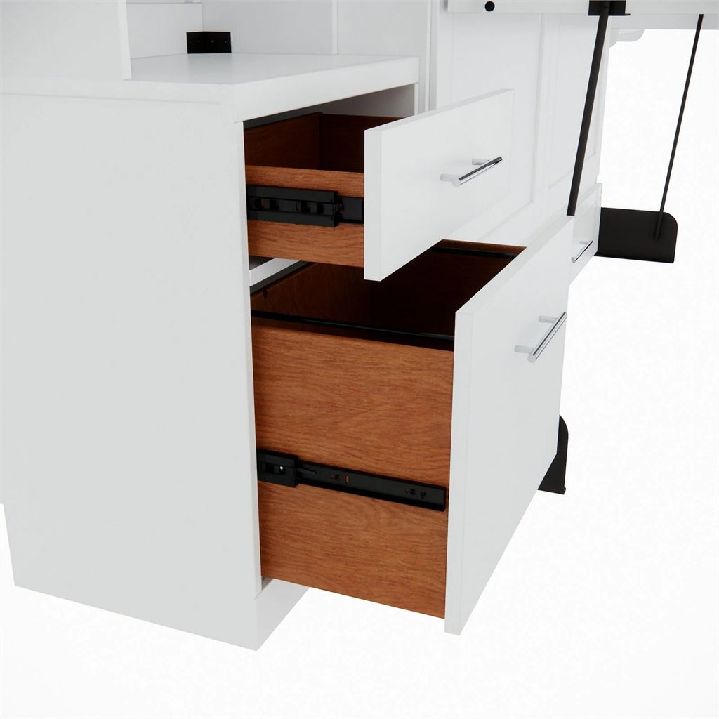RoomAndLoft Queen Wood Murphy Wall Desk Bed with 2 Shelf Storage Units E723625