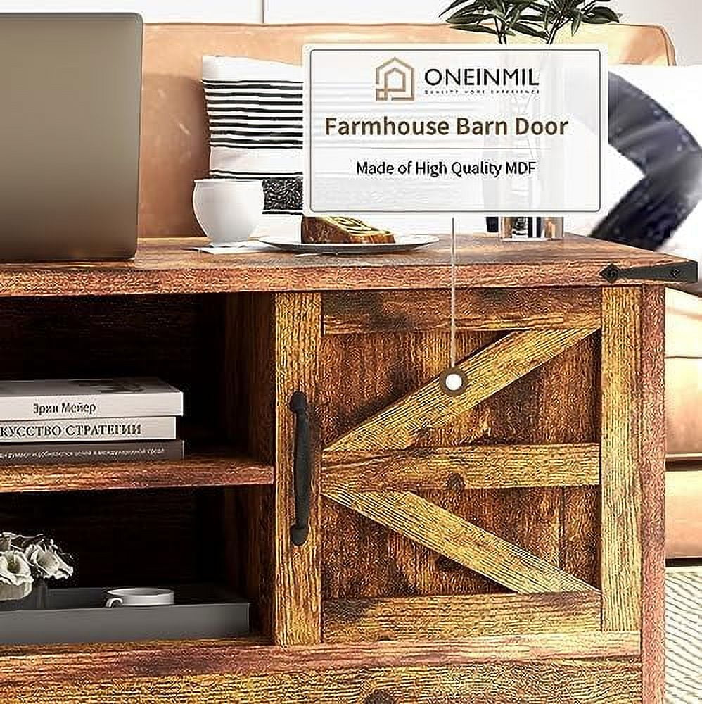 HBBOOMLIFE Coffee Table with Barn Doors, Farmhouse White S2408