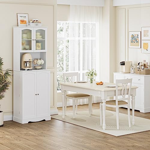 HOSTACK 71'' Tall Pantry Cabinet with Microwave Stand, White L896300