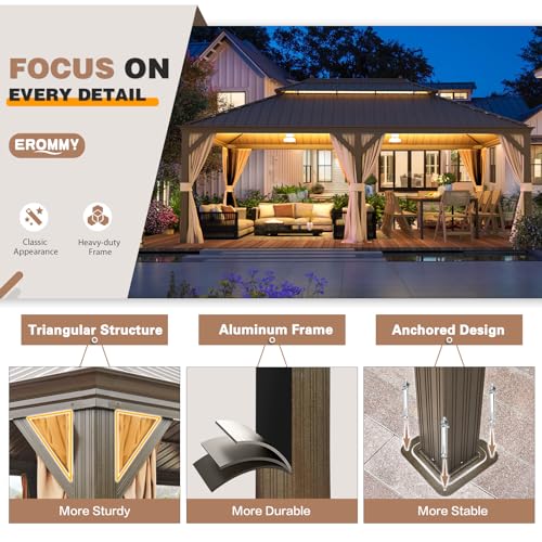 EROMMY 14'x20' Hardtop Gazebo Double Roof Galvanized Steel Outdoor Pavilion G3084