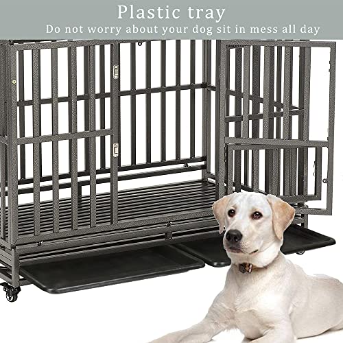 LUCKUP Heavy Duty Dog Cage Metal Kennel with Wheels for Medium and Large Dogs, 48 inch, Black A9904