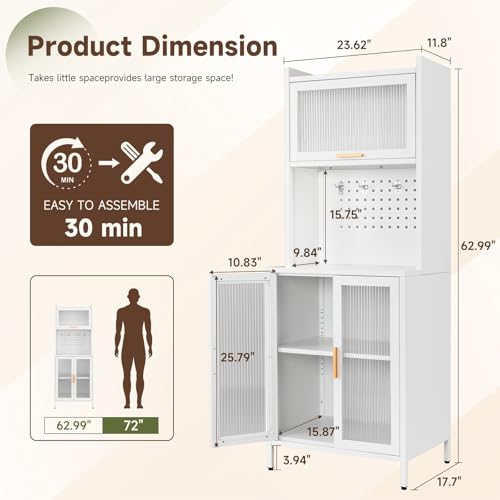 Letaya Kitchen Pantry Cabinet with Storage, Tall Bakers Rack, White R80833