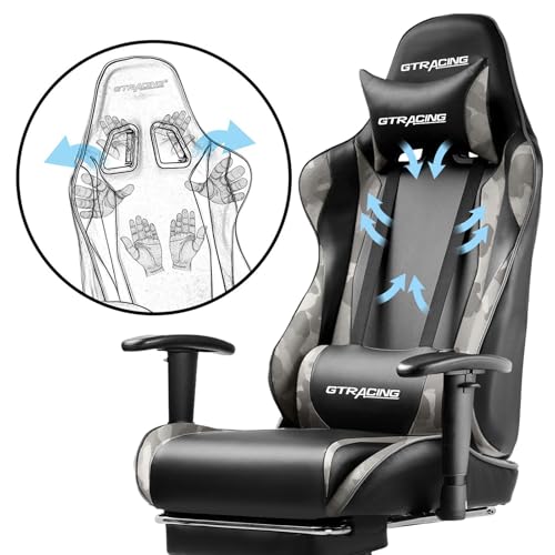 GTRACING Gaming Chair with Footrest, Ergonomic Reclining, Blue C551