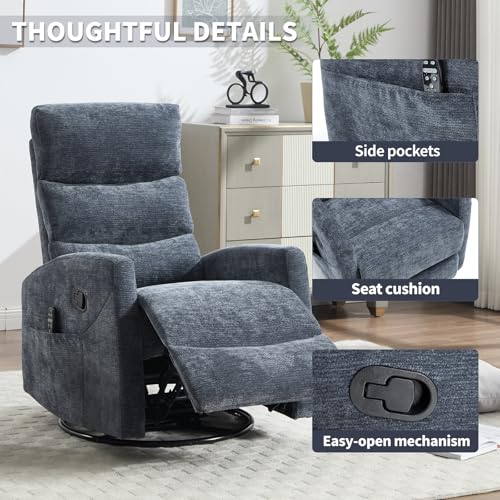 Massage Chair Recliner with Heat, Swivel Rocking, High Back Fabric Black V2333