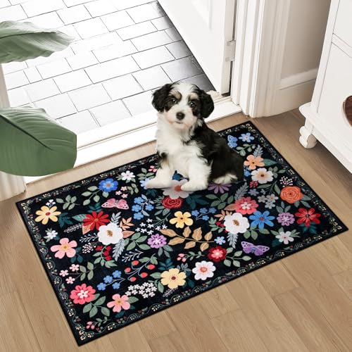 8x10 Floral Washable Area Rug for Living Room, Vintage Soft Non-Slip Carpet Z978379