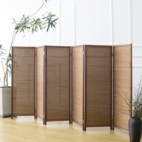 3 Panel Bamboo Room Divider, Double Sided, Brown, 47.2"H E393