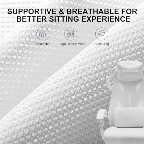 GTRACING Gaming Chair with Mesh Back, Footrest and Lumbar Support, White K3123