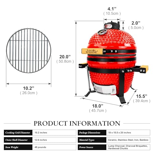 Ceramic BBQ Charcoal Kamado Grill 13 Inch Portable Tabletop Red Y244