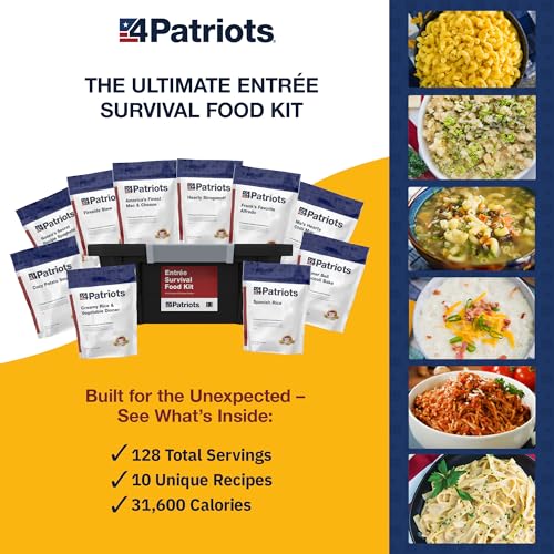 4Patriots Emergency Entree Food Kit – 128 Freeze-Dried MRE Survival Meals, 25 Year Shelf Life X979