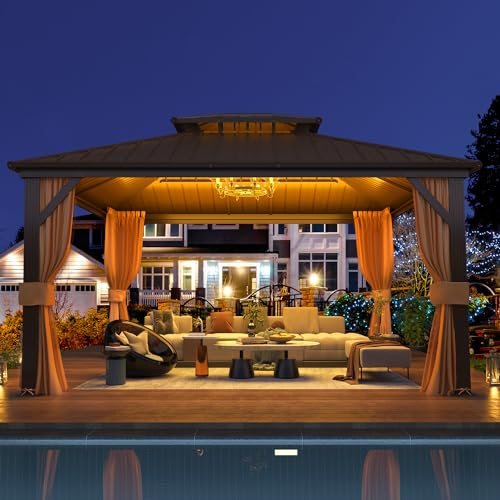 EROMMY 10' x 12' Hardtop Gazebo with Aluminum Frame and Double Roof Q573