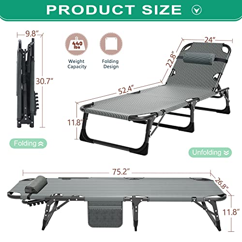 NAIZEA Folding Camping Cot for Adults, Adjustable Reclining Chair N72576