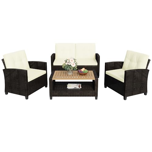 Wisteria Lane 4 Piece Outdoor Patio Furniture Set, Gray Rattan Sofa with Cushion P41861