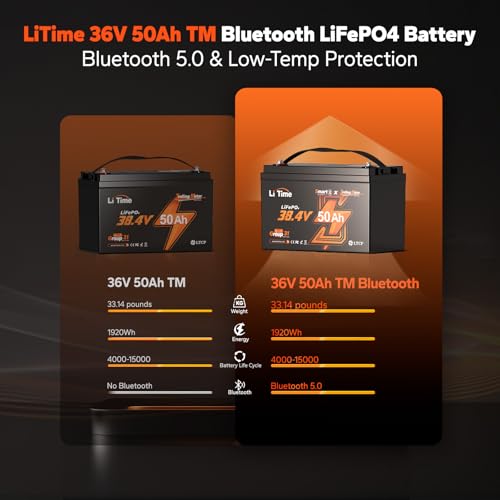 LiTime 36V 50Ah LiFePO4 Trolling Motor Battery with Bluetooth and Low-Temp Protection C53701