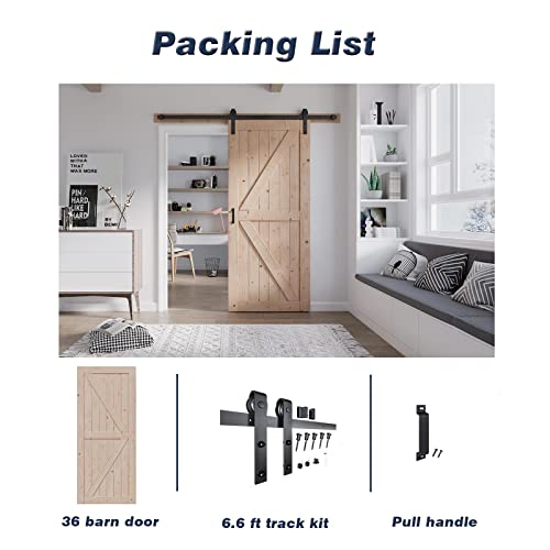 FREDBECK 48in x 80in Sliding Wood Barn Door with 8FT Hardware Kit V8036