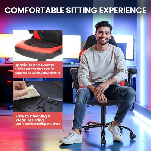 Gaming Chair with Footrest, Lumbar Support, Red/Black M9231