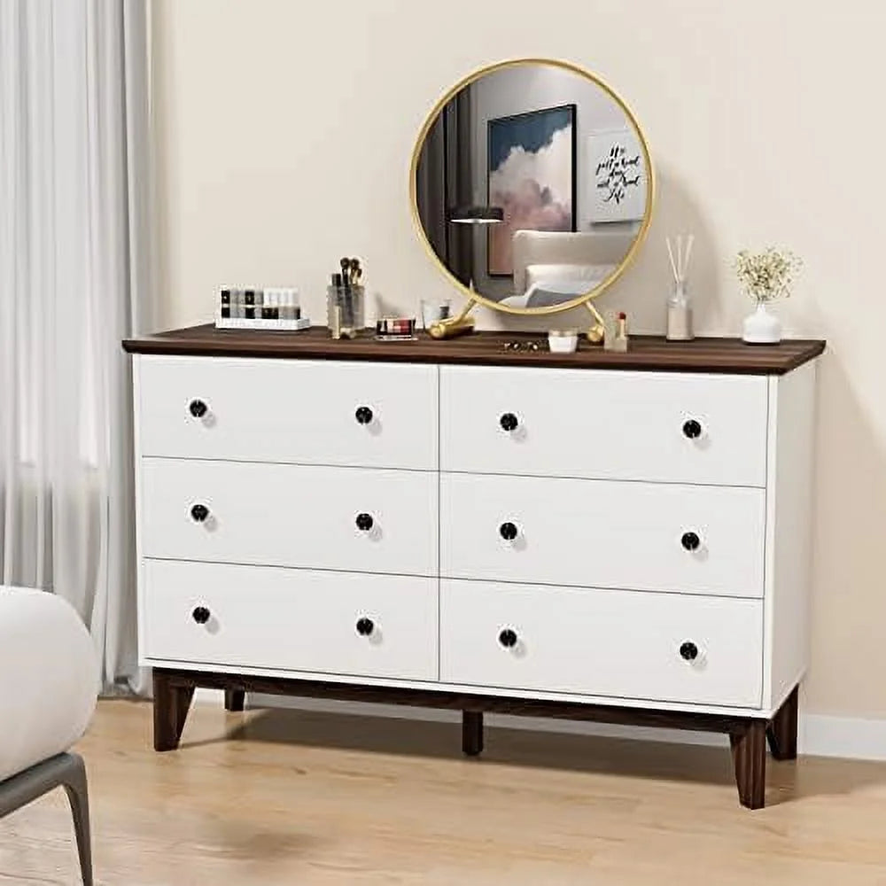LNboomLife 6 Drawer Dresser for Bedroom, Wood, Black D666