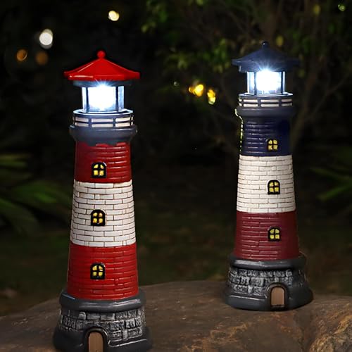 Solar Lighthouse Statue for Garden Yard Patio Decor B65450