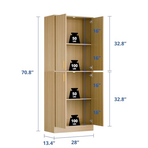 Cozy Castle 71" Tall Kitchen Pantry Cabinet with Doors and Shelves, Gray R70739