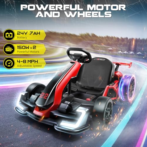 Hikole Electric Drift Kart for Kids, 24V, 3 Speed, Red O7440