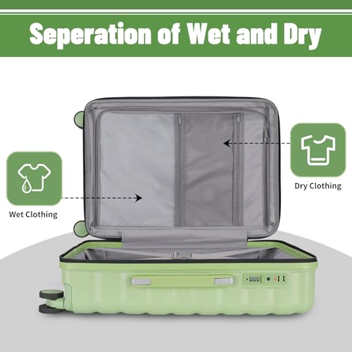 Lightweight 3-Piece Hardshell Luggage Set with Spinner Wheels & TSA Lock, Light Avocado Green B502471