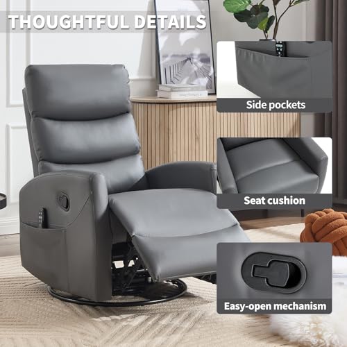Massage Chair Recliner with Heat, Swivel Rocking, High Back Fabric Black V2333