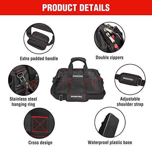 WORKPRO 16-inch Wide Mouth Tool Storage Bag with Waterproof Rubber Base L2617