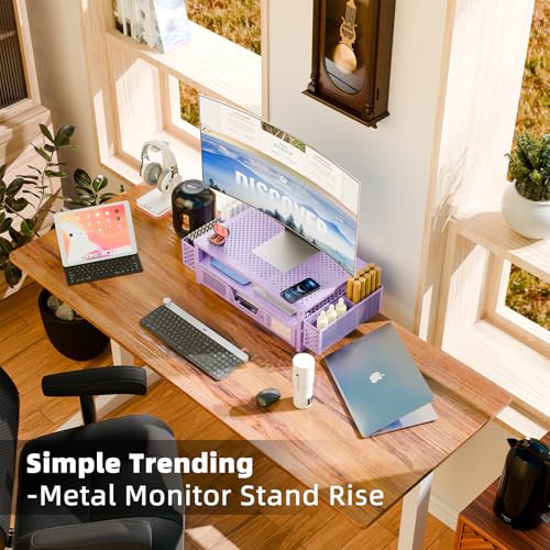 Simple Trending 2 Tier Metal Monitor Stand with Drawer and Pen Holder R17754