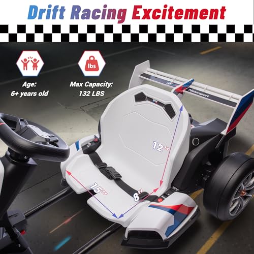 BMW Licensed 24V Electric Drift Go Kart for Kids Ages 6-12, White S1857