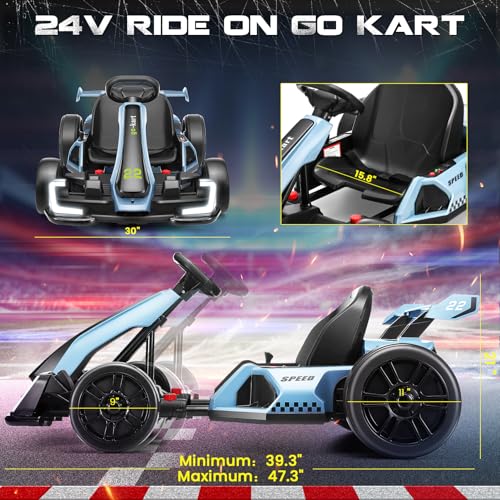 Hikole Electric Drift Kart for Kids, 24V, 3 Speed, Red O7440