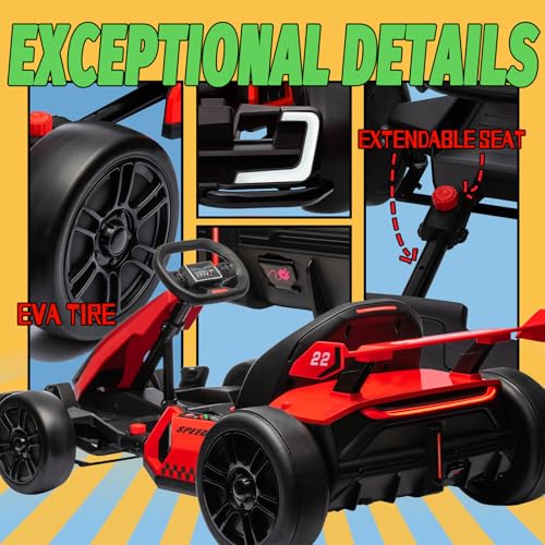 KerryYoo K61 Electric Drift Kart for Kids, 24V Ride On Toy with Adjustable Seat, Red D4386