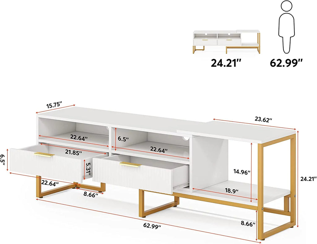 63" White and Gold TV Stand for TVs up to 65 Inches R215807
