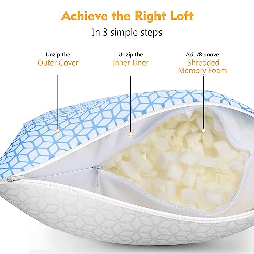 Shredded Memory Foam Pillows King Size Set of 2, Cooling Adjustable Y9020