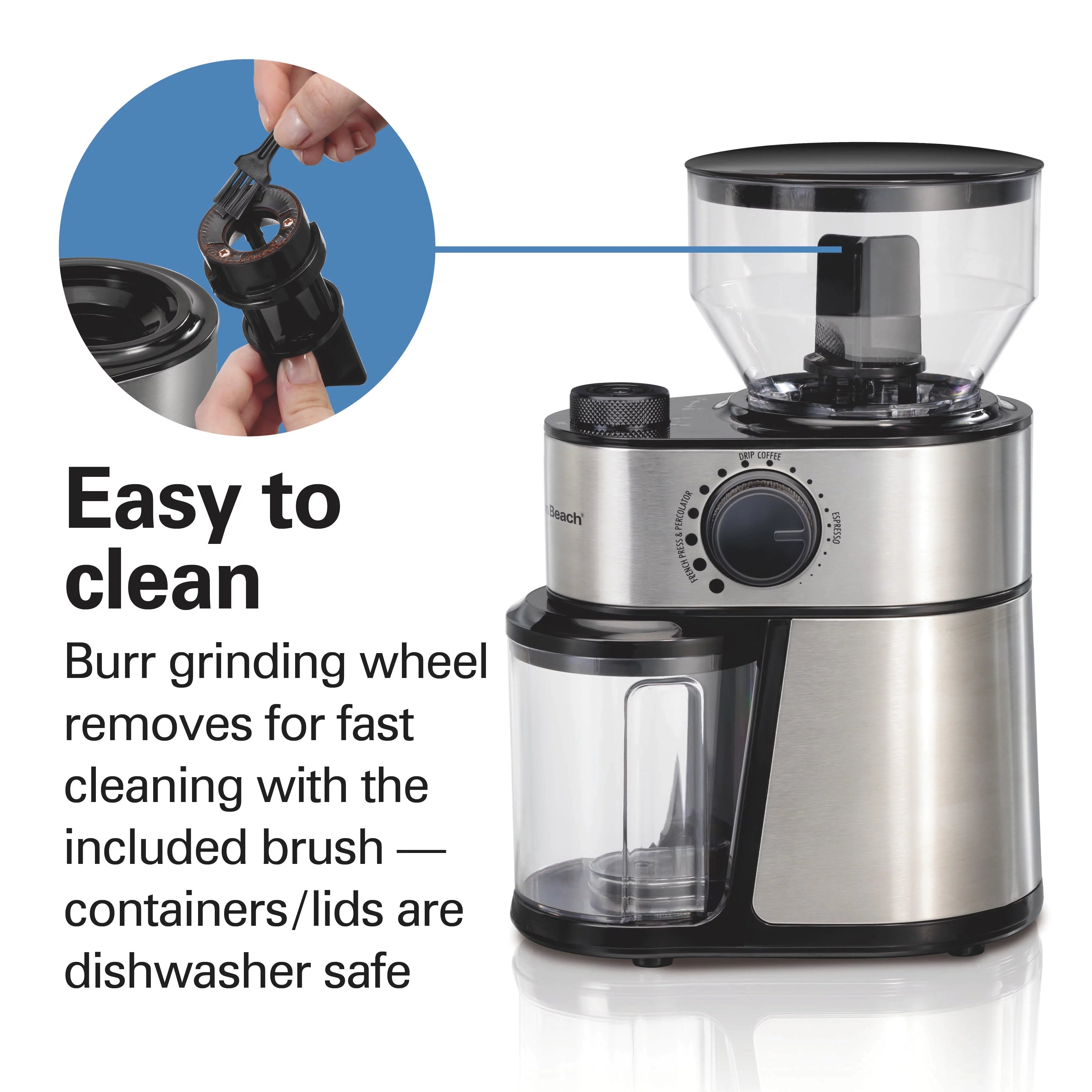 Hamilton Beach Burr Coffee Grinder, 18 Grind Settings, Stainless Steel, 80385 J81583