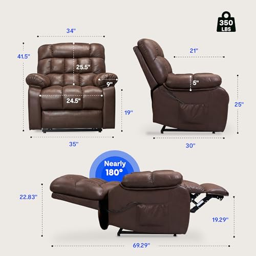 FLEXISPOT XL31 Power Lift Recliner Chair for Elderly, Electric Massage & Heat, PU Leather, Black C786106