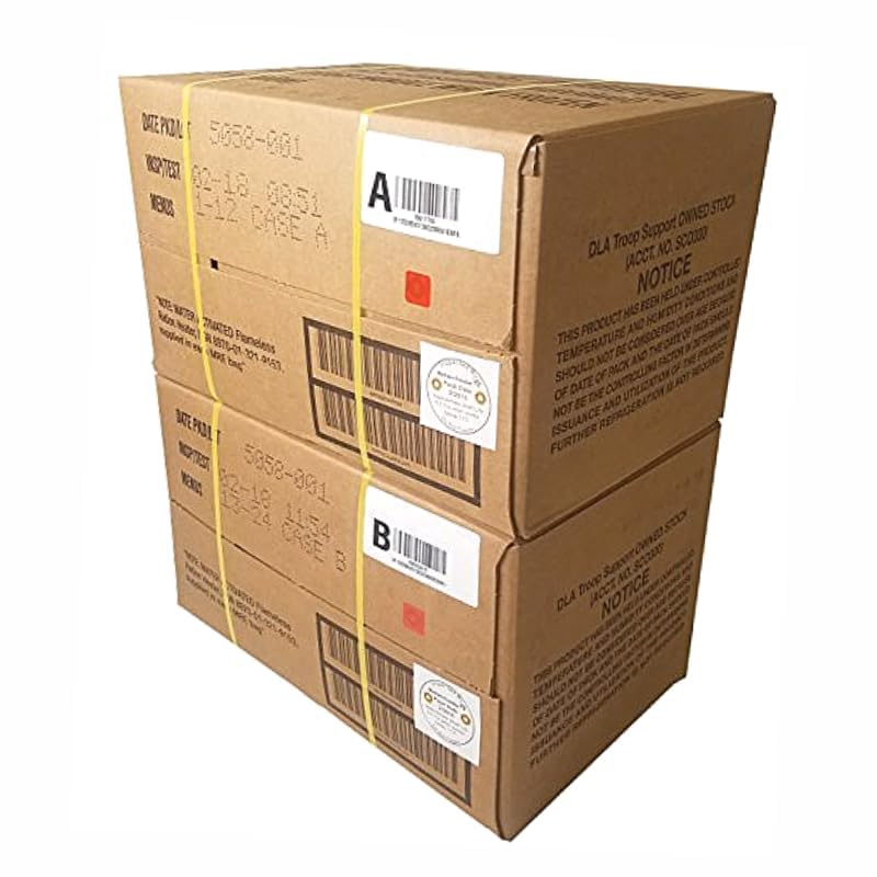 MRE (Ready-to-Eat) Meal Kit A and B Bundle Cases - Genuine U.S. Military Surplus Supply Box with Heater - Nutritional Emergency Food Bulk - Survival Food Rations Pack - Inspection Date 2025 or Better