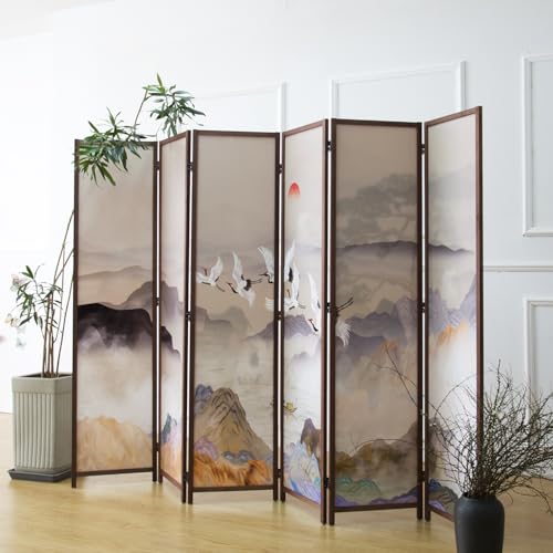 6 Panel Room Divider Screen, Double Faced, Mountain Landscape, 67" H x 94.5" W B114