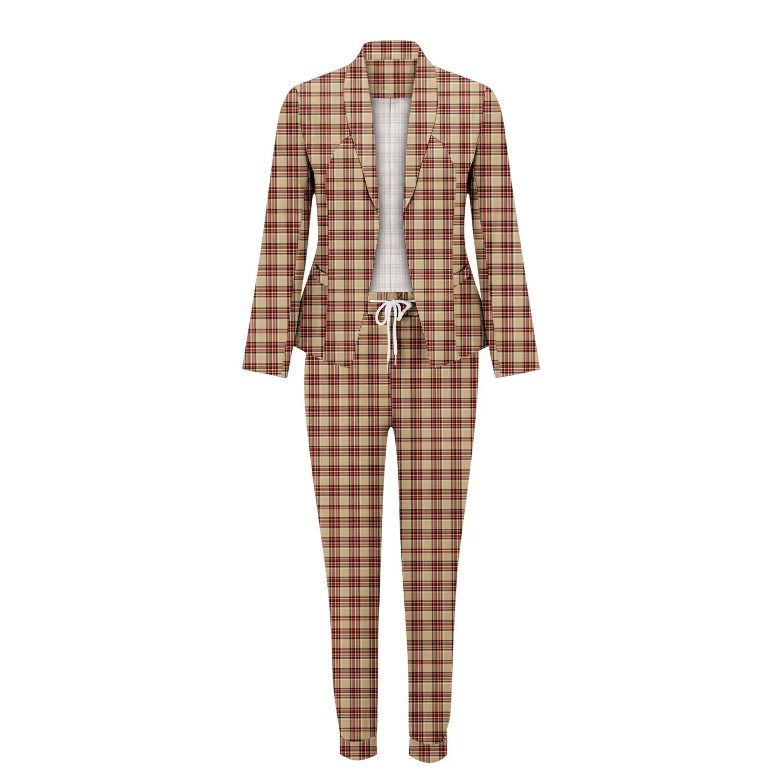 90s Women's Casual Long Sleeve Drawstring Suit Pants Set B465920