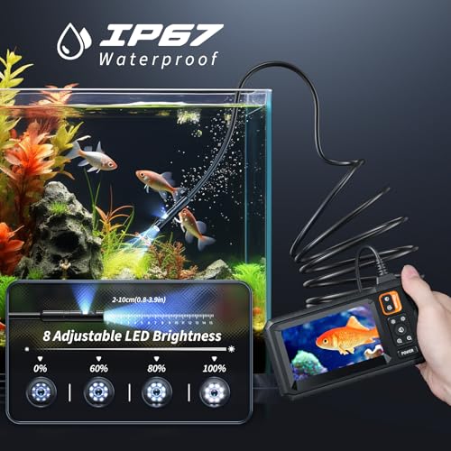 Endoscope Camera with Light, 4.3" IPS Screen, 1920P HD, 16.4FT Semi-Rigid Cord, IP67 Waterproof, Orange G627561