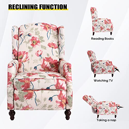 Wingback Recliner Chair with Massage and Heat, Tufted Fabric, Wooden Legs D91574