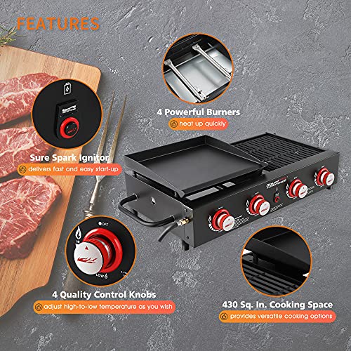 Royal Gourmet GD4002T 4-Burner Portable Propane Gas Grill and Griddle Combo W728